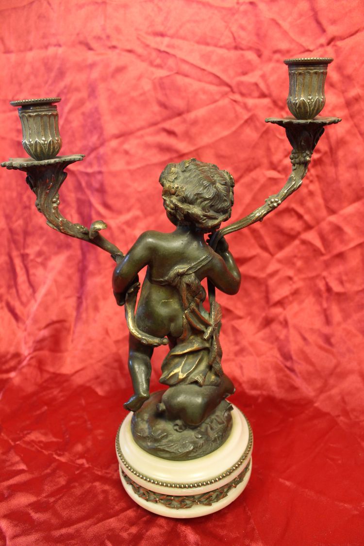 Pair of bronze and marble candelabra candlesticks signed by Clodion, 19th century