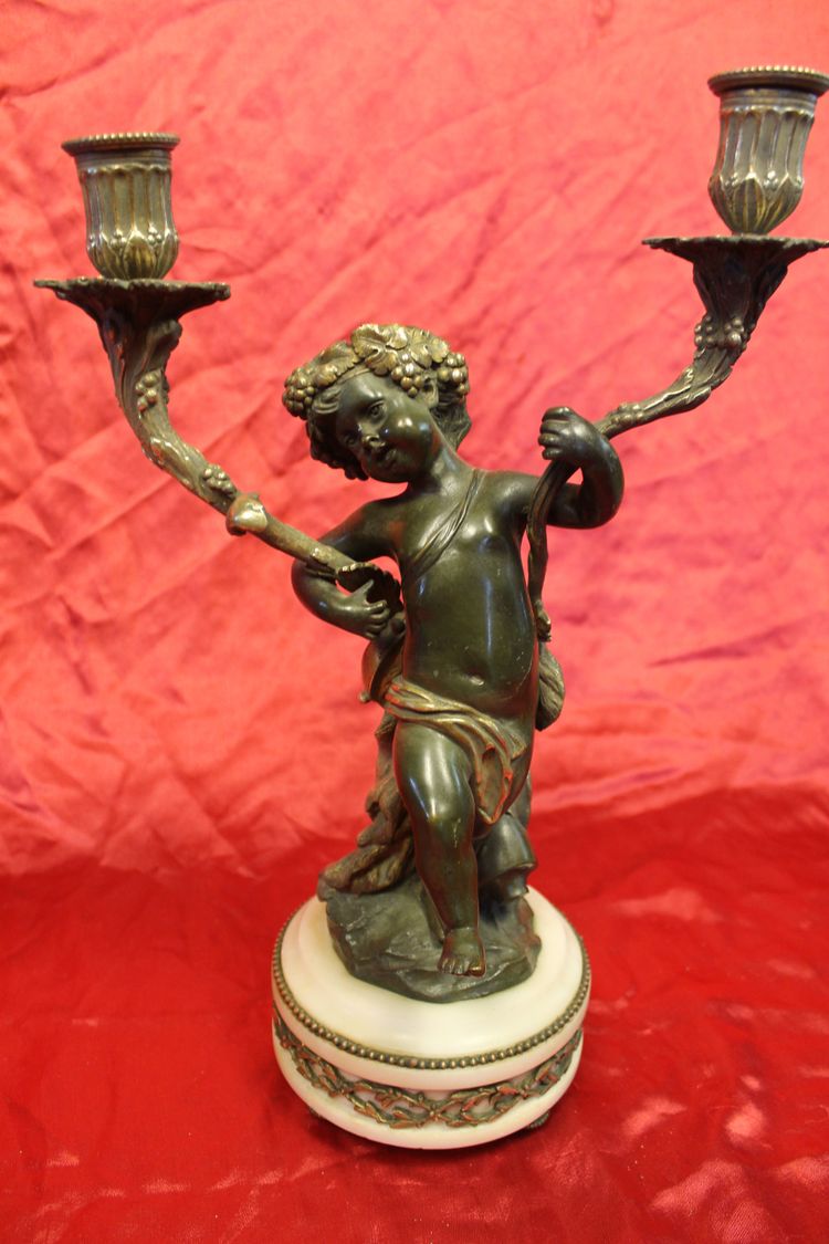 Pair of bronze and marble candelabra candlesticks signed by Clodion, 19th century