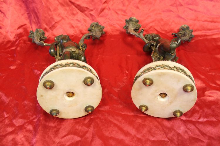 Pair of bronze and marble candelabra candlesticks signed by Clodion, 19th century