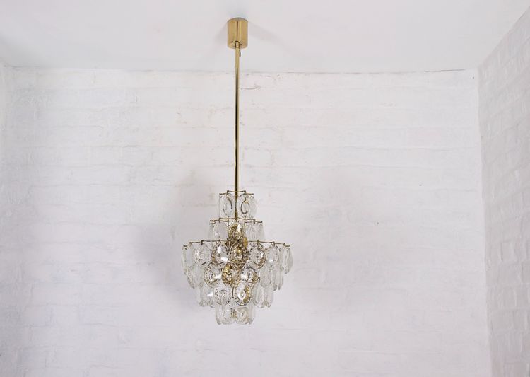 Midcentury brass and crystal chandelier