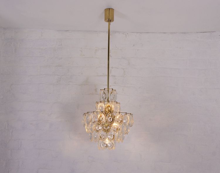 Midcentury brass and crystal chandelier