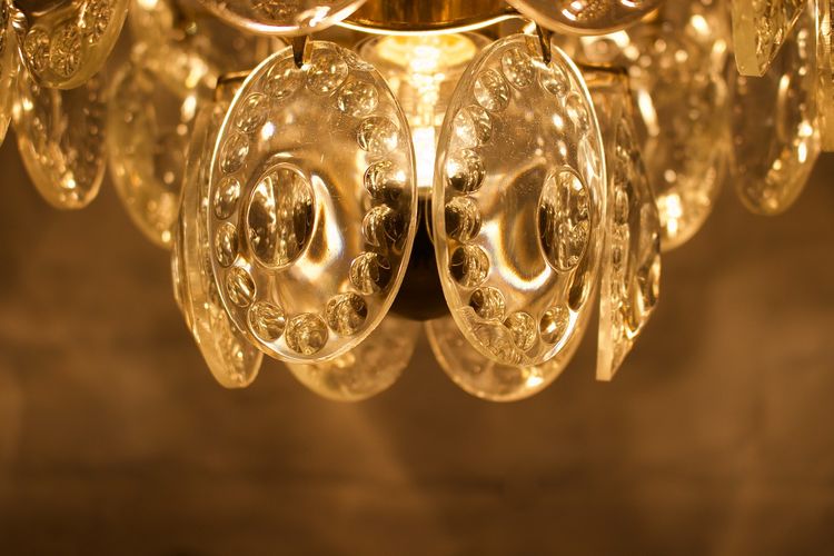 Midcentury brass and crystal chandelier