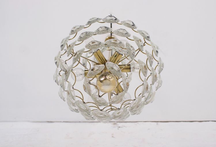 Midcentury brass and crystal chandelier