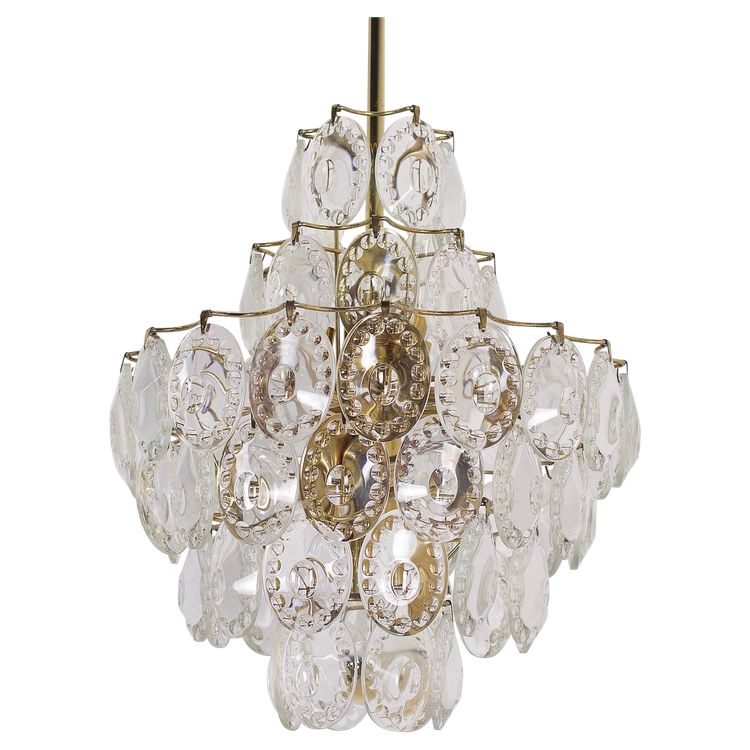 Midcentury brass and crystal chandelier