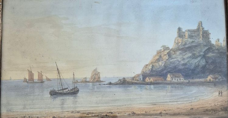 castello che domina il mare acquerello