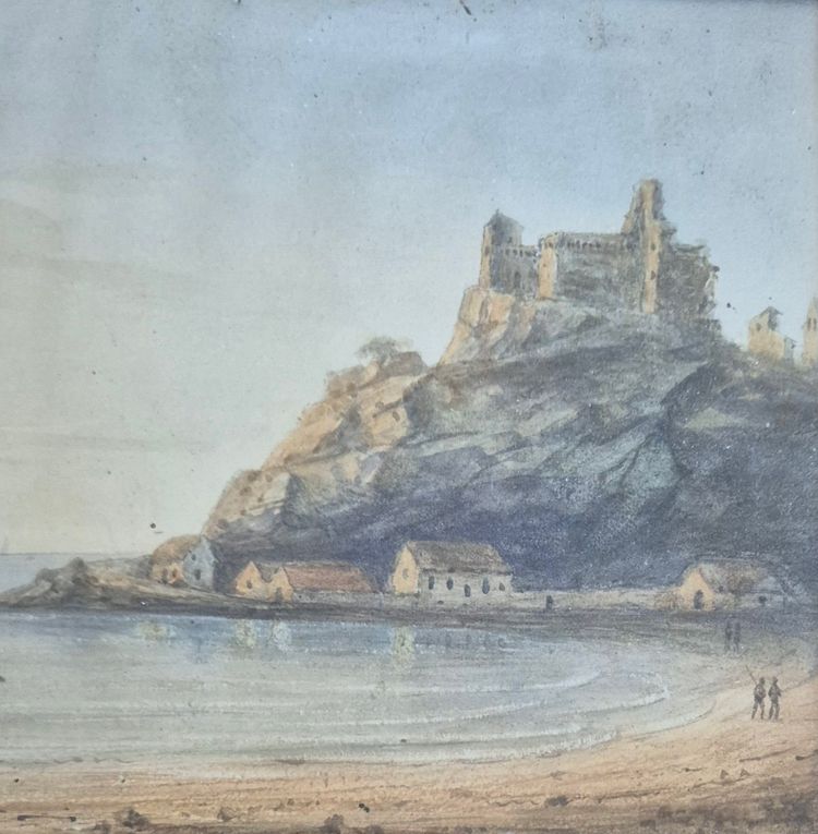 castello che domina il mare acquerello