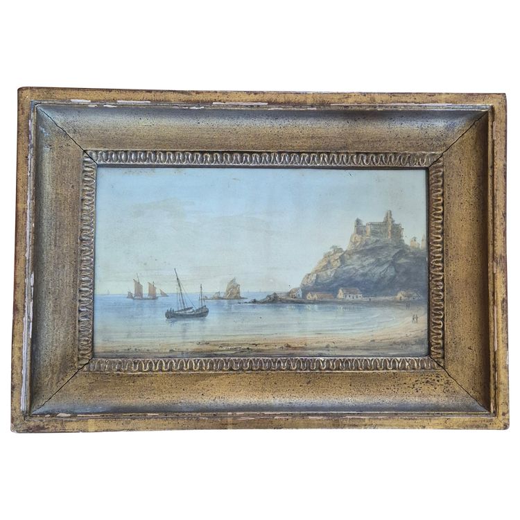 castello che domina il mare acquerello