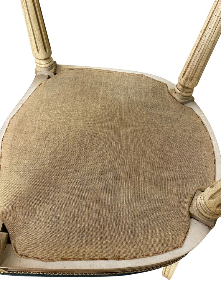 Coppia di sedie Luigi XVI Medallion in legno dipinto e velluto 