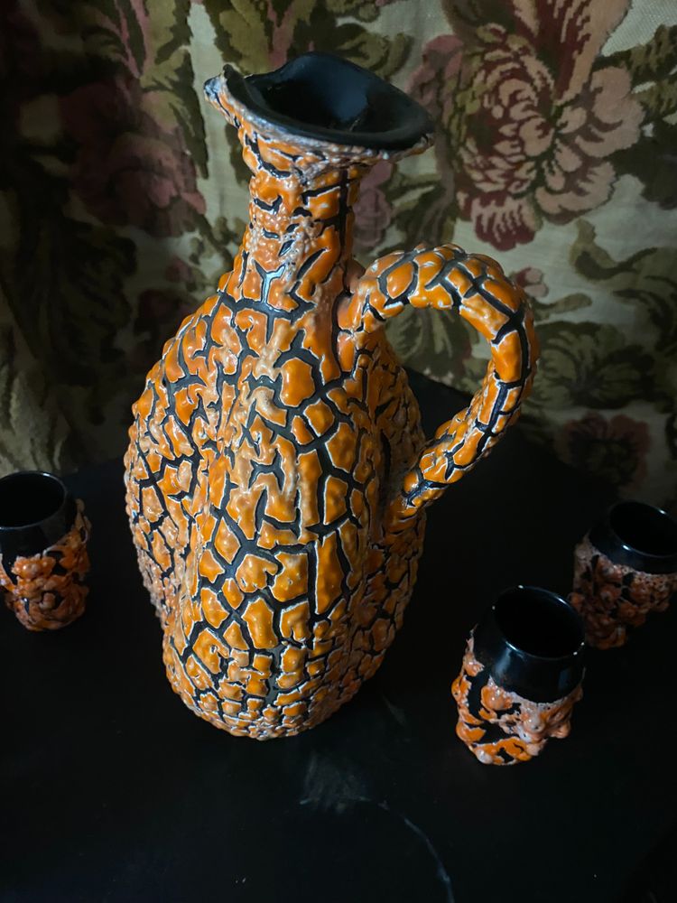 Ceramic liqueur set in fragmented coral style, assembled and deconstructed, from the 1960s