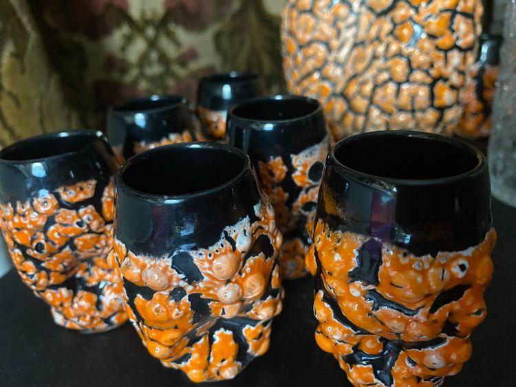 Ceramic liqueur set in fragmented coral style, assembled and deconstructed, from the 1960s