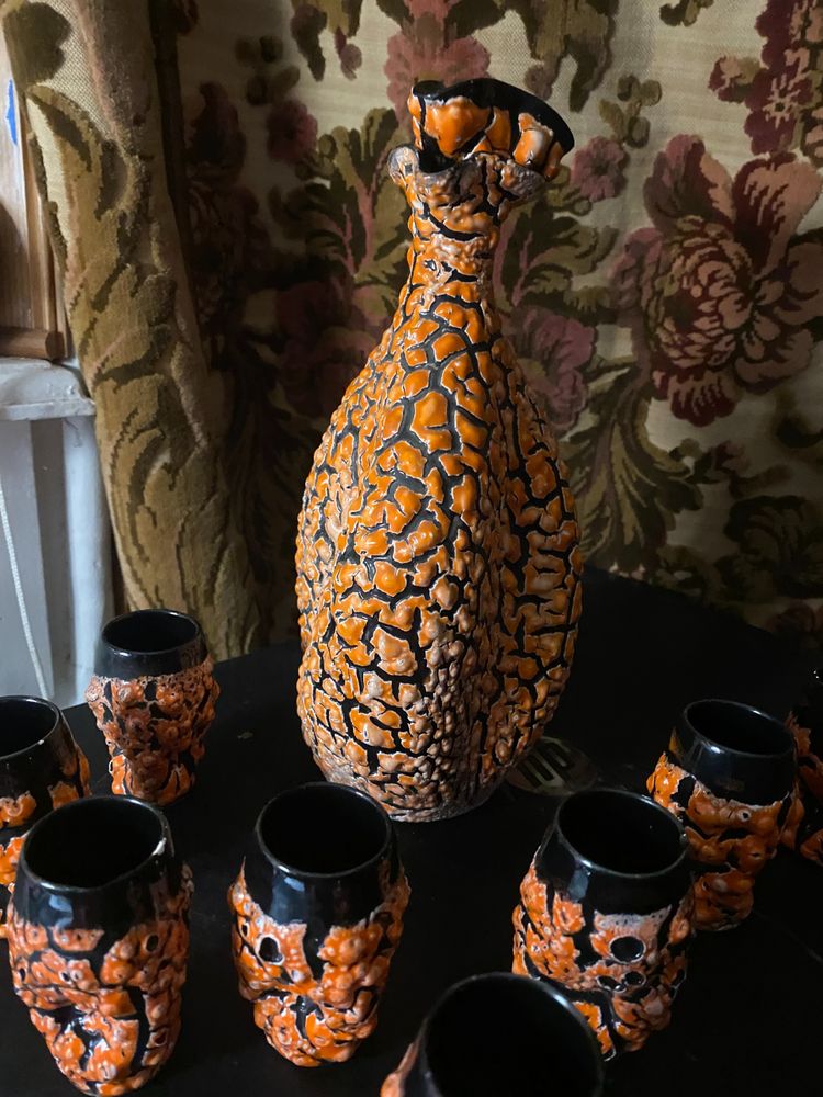 Ceramic liqueur set in fragmented coral style, assembled and deconstructed, from the 1960s