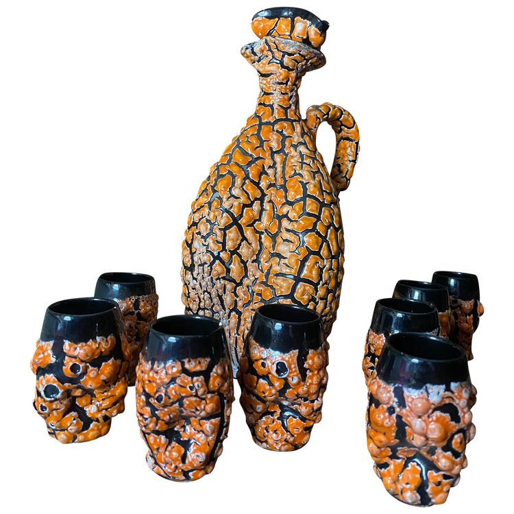 Ceramic liqueur set in fragmented coral style, assembled and deconstructed, from the 1960s