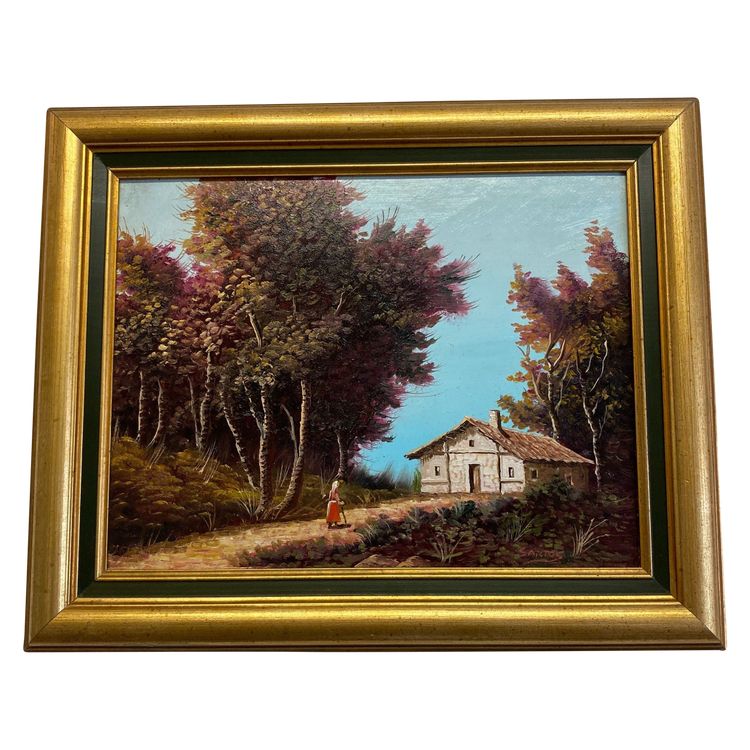 Oil on cardboard signed Santos