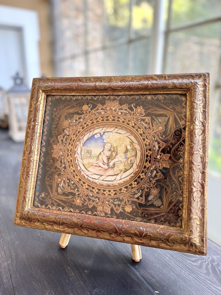 Papal Paperolles Reliquary with a Representation of Mary Magdalene - 18th Century