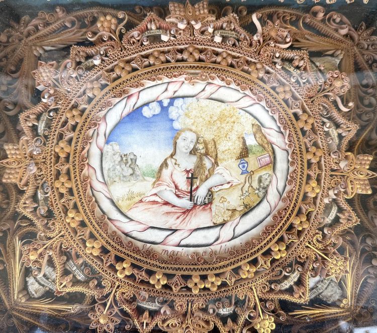Papal Paperolles Reliquary with a Representation of Mary Magdalene - 18th Century