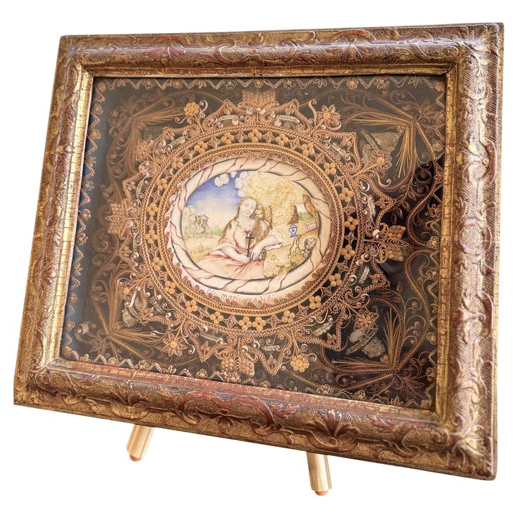 Papal Paperolles Reliquary with a Representation of Mary Magdalene - 18th Century