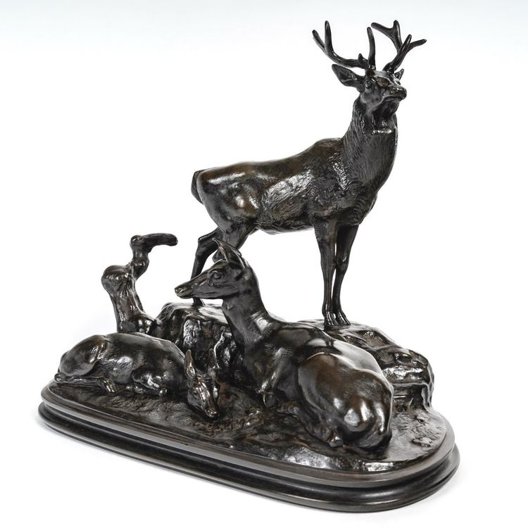 Bronze Group - Deer Family , Antoine-louis Barye (1795-1875)
