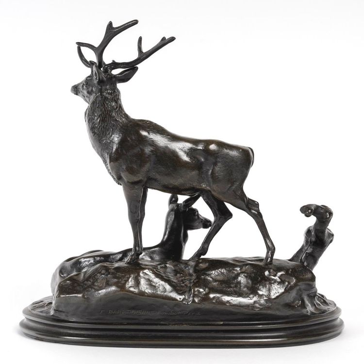 Bronze Group - Deer Family , Antoine-louis Barye (1795-1875)