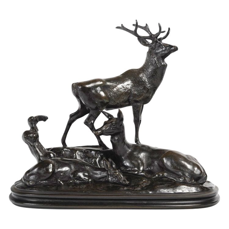 Bronze Group - Deer Family , Antoine-louis Barye (1795-1875)