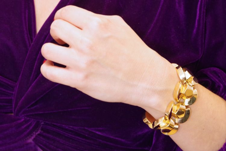 Bracciale Tank in oro 18k, bracciale retrò, maglia geometrica, bracciale Tank retrò, gioielli antichi di Parigi