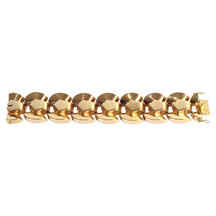 Bracciale Tank in oro 18k, bracciale retrò, maglia geometrica, bracciale Tank retrò, gioielli antichi di Parigi