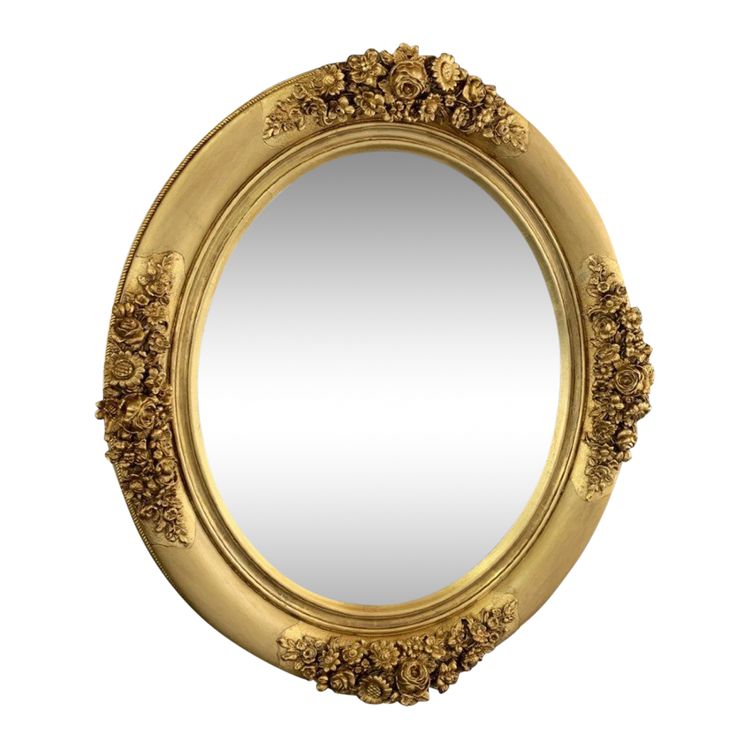 19th Century Gilded Mirror with Floral Motifs