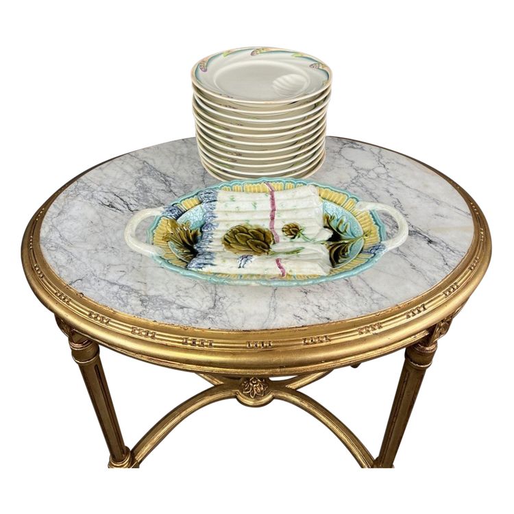 Dish and 12 plates from Sarreguemines, 19th century