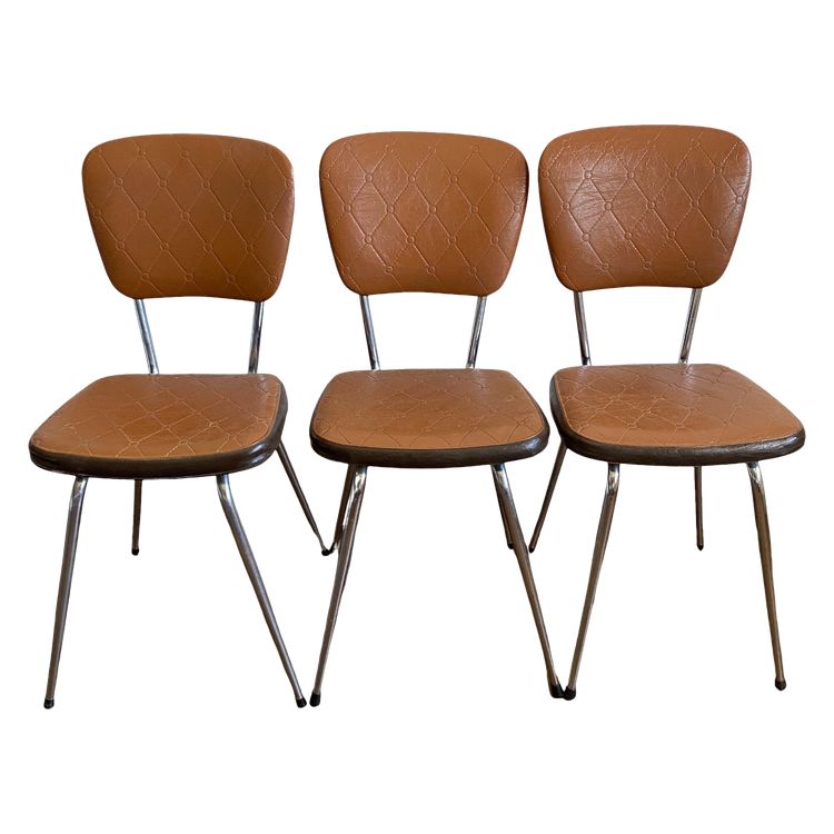 3er Set verchromte Kunstlederstühle aus den 70er Jahren