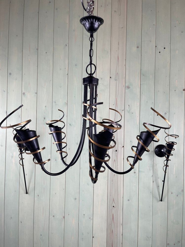 Vintage Chandelier and Pair of Wall Lights