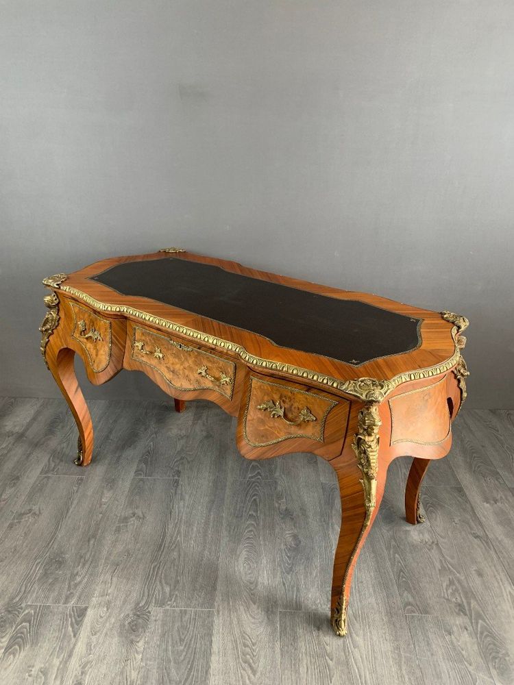 Bureau En Marqueterie Et Bronze Doré Style Louis XV XIXe Siècle