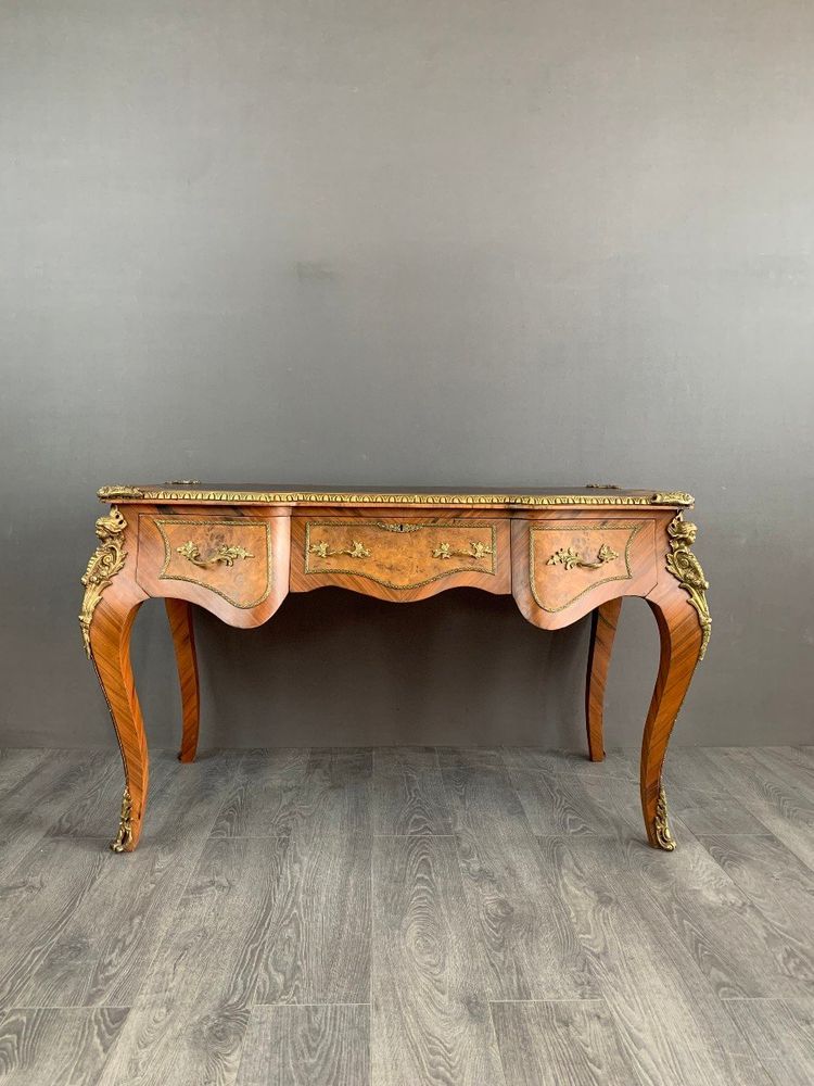 Bureau En Marqueterie Et Bronze Doré Style Louis XV XIXe Siècle