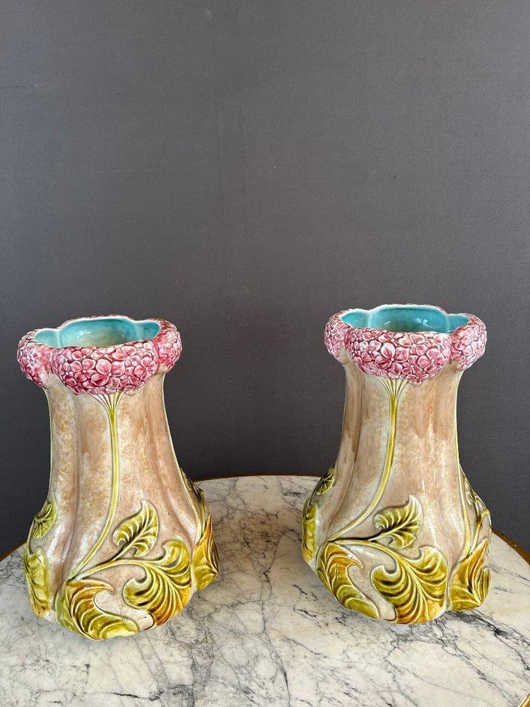 Pair Of Art Nouveau Style Vases In 20th Century Earthenware