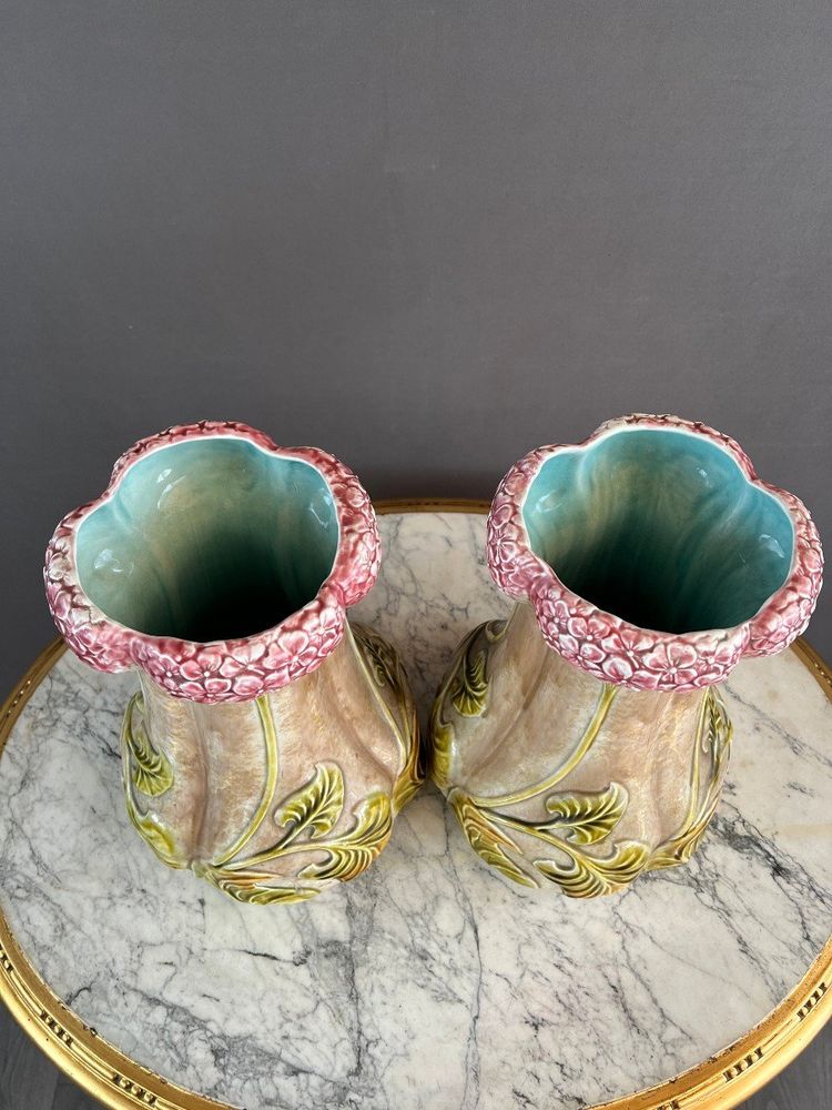 Pair Of Art Nouveau Style Vases In 20th Century Earthenware
