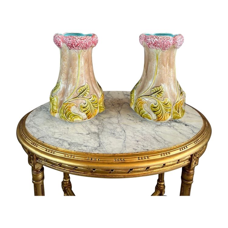 Pair Of Art Nouveau Style Vases In 20th Century Earthenware
