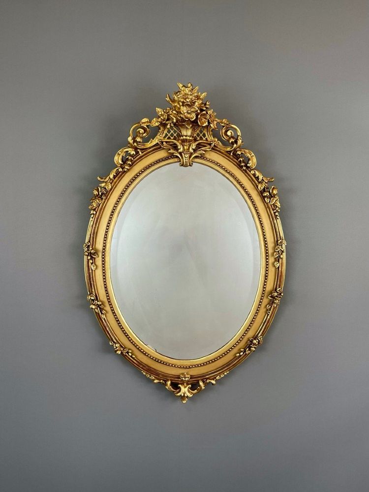 Specchio ovale in legno dorato Napoleone III