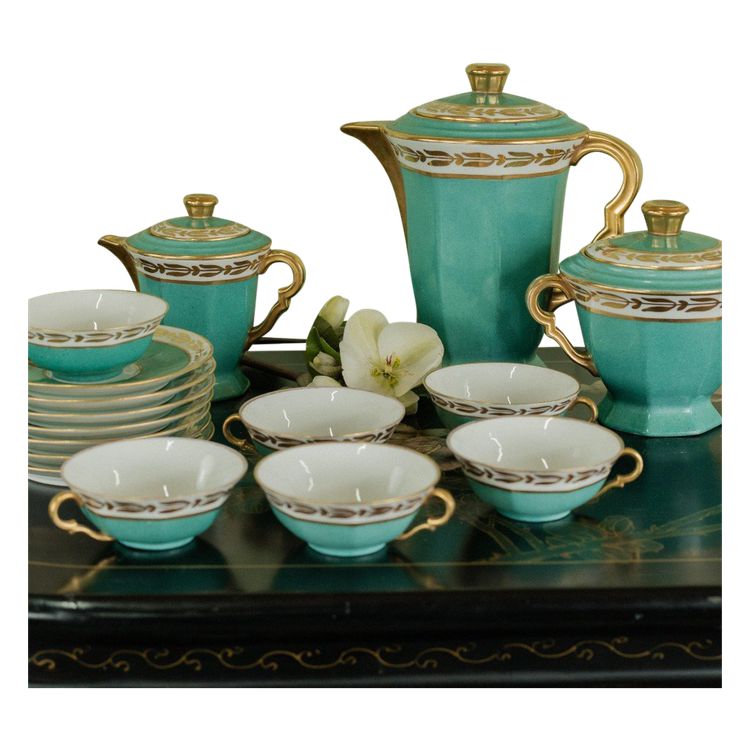 Limoges Yolande Manin Coffee Tea Service 6 Servers XXth Century