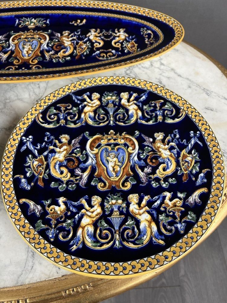 Set Of Three 20th Century Renaissance Style Gien Earthenware Plates