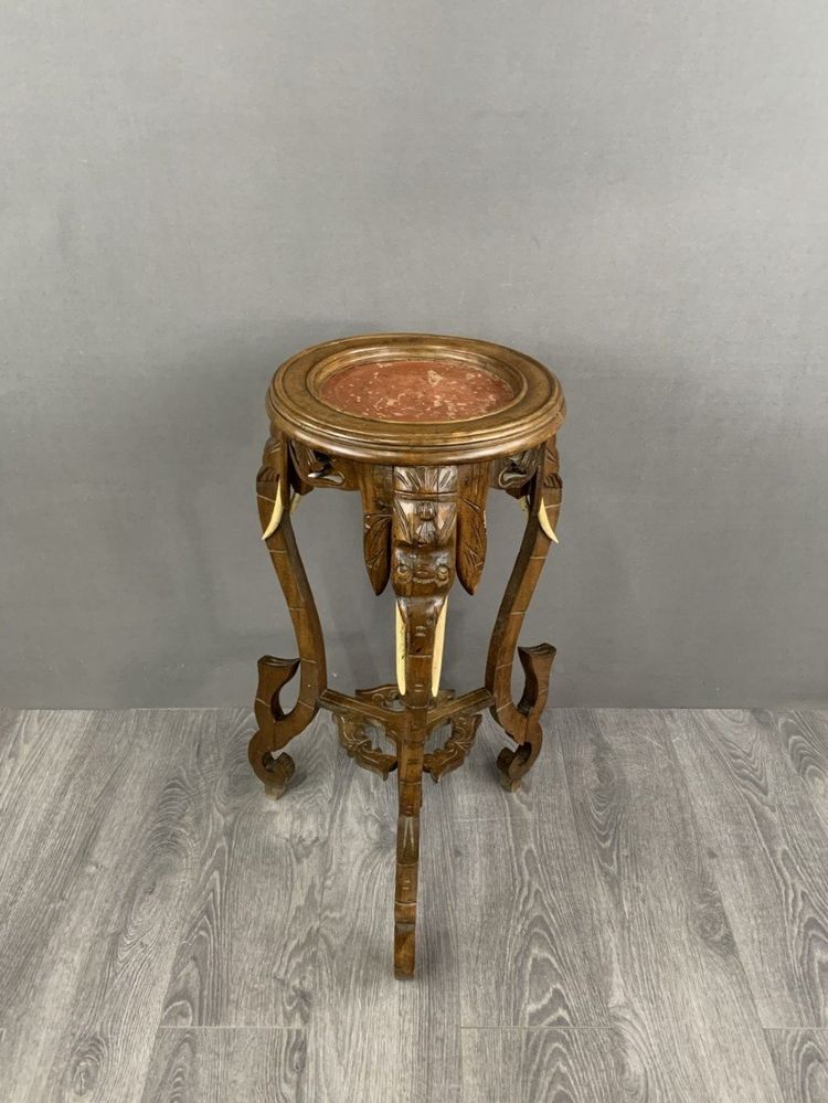 Carved Side Table With Elephant Heads Early 20th Century