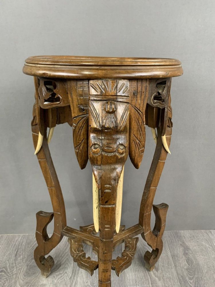 Carved Side Table With Elephant Heads Early 20th Century