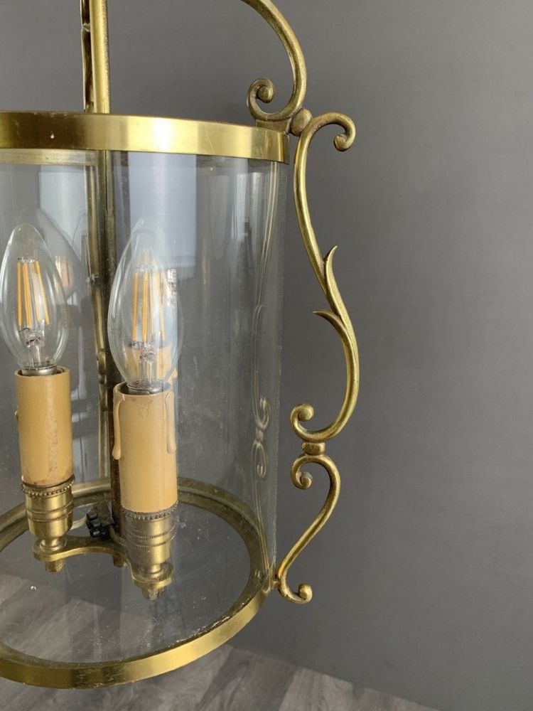 Brass And Glass Lantern Pendant 20th Century