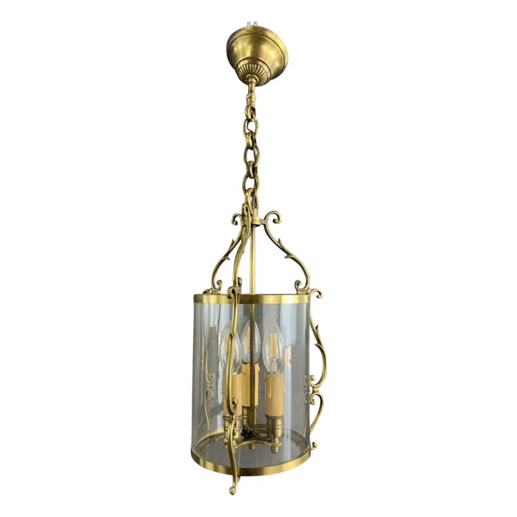 Brass And Glass Lantern Pendant 20th Century