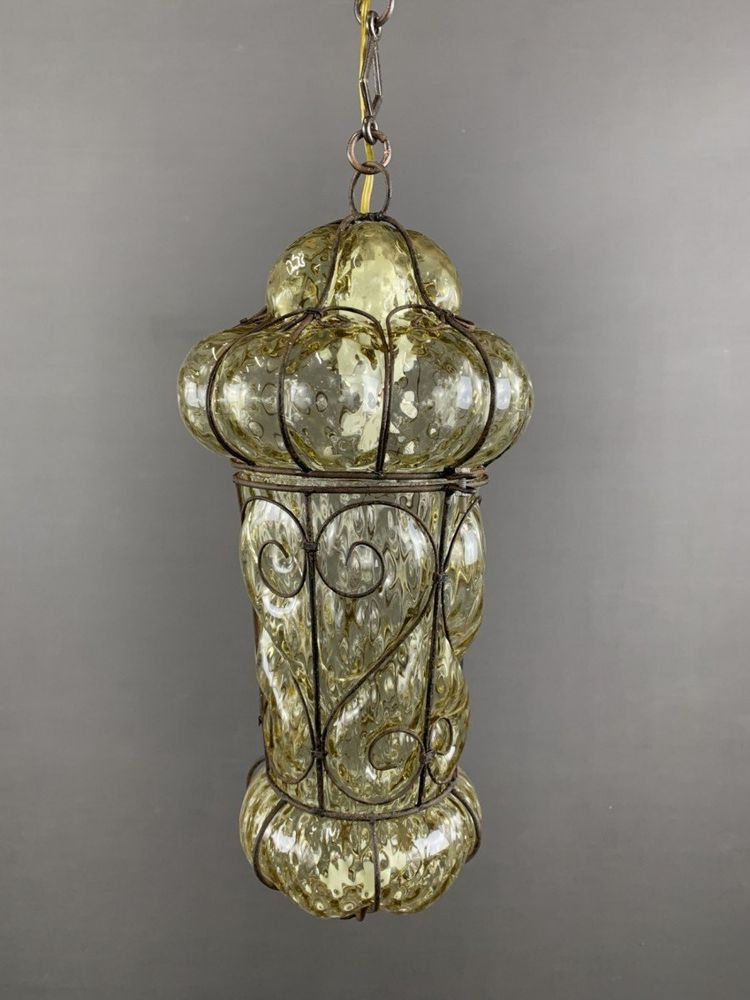 19th Century Murano Glass and Metal Lantern Pendant