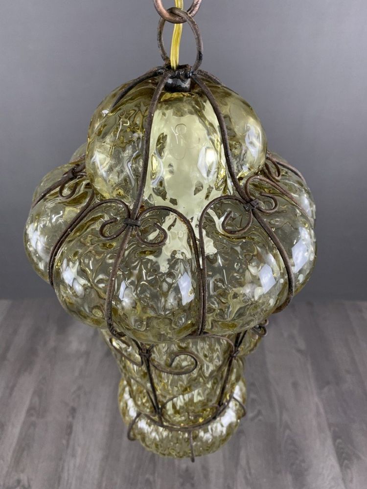 19th Century Murano Glass and Metal Lantern Pendant