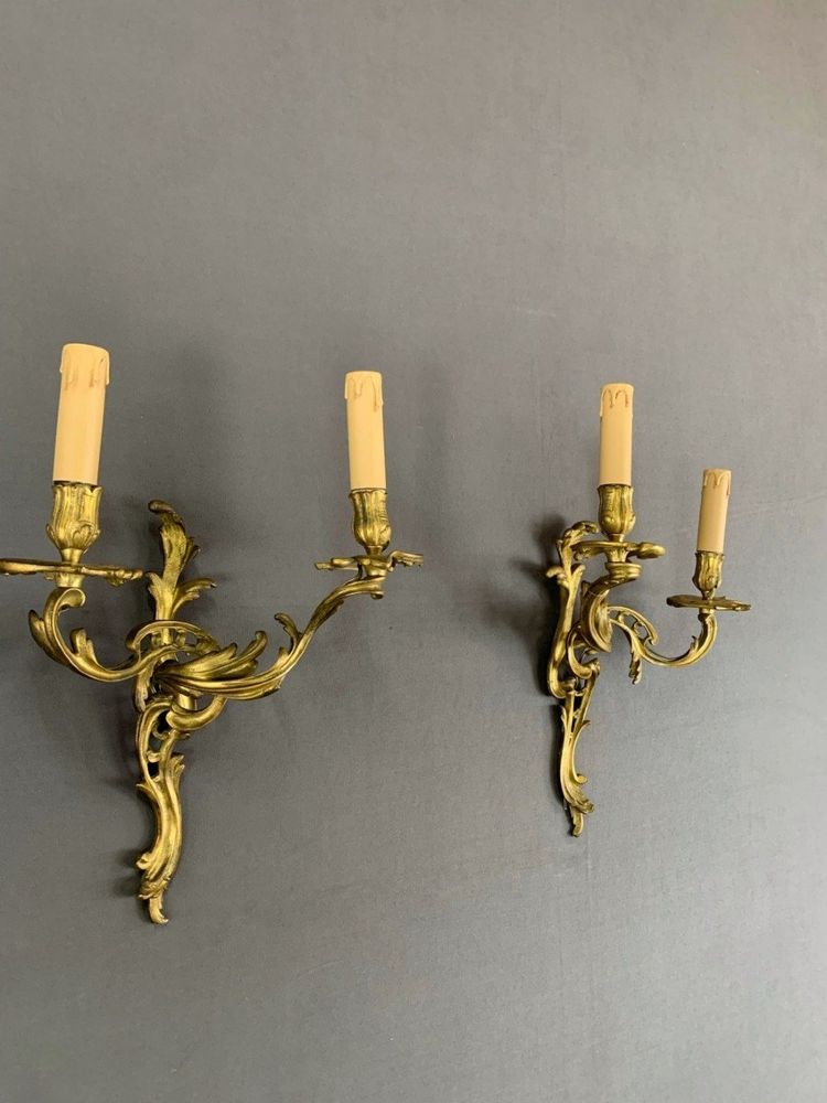 Pair Of Louis XV Style Gilded Bronze Sconces 20th Century