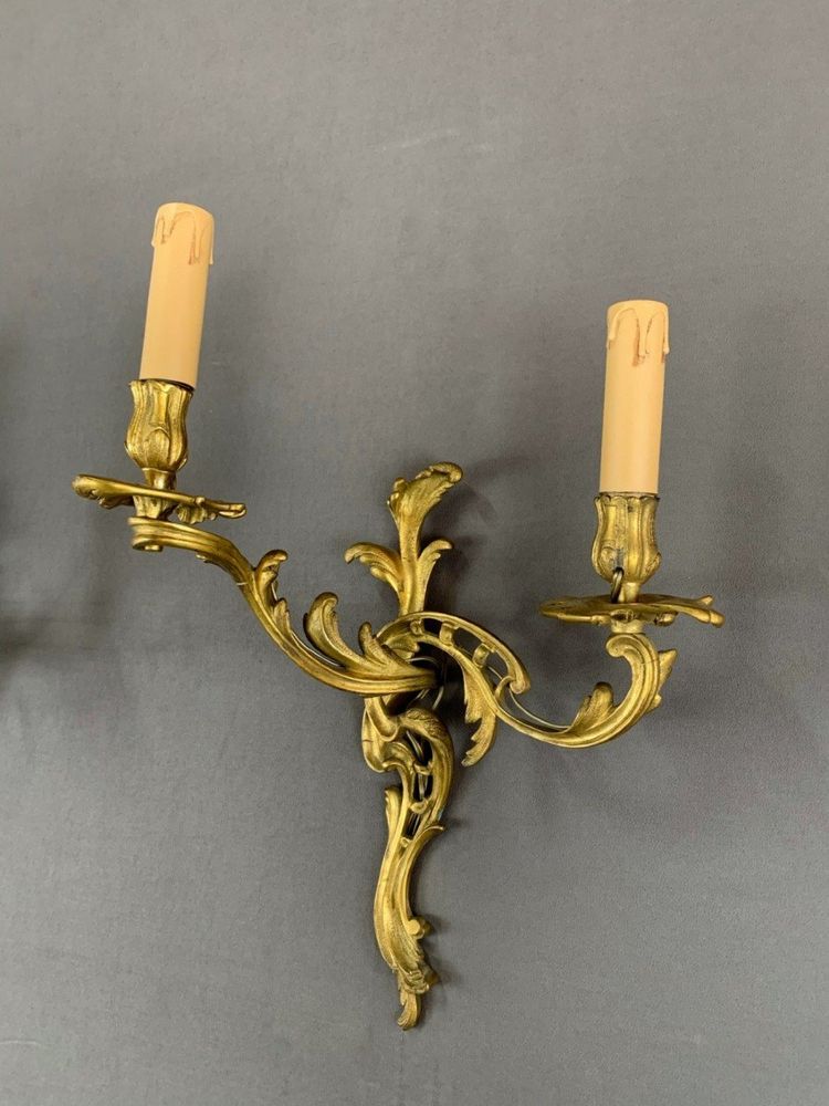 Pair Of Louis XV Style Gilded Bronze Sconces 20th Century