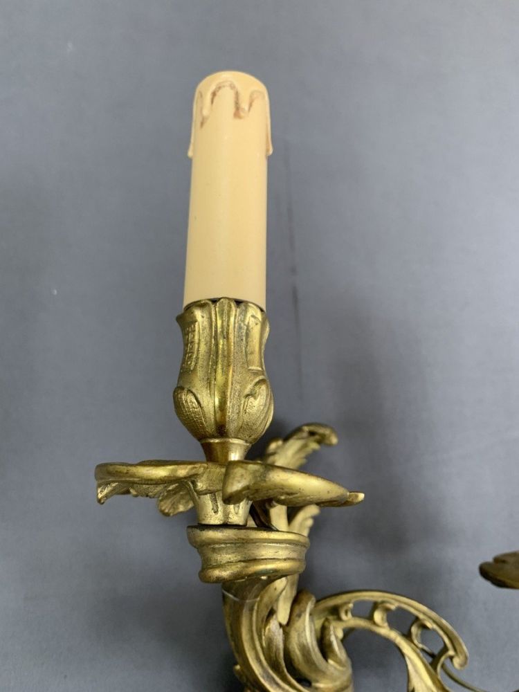 Pair Of Louis XV Style Gilded Bronze Sconces 20th Century