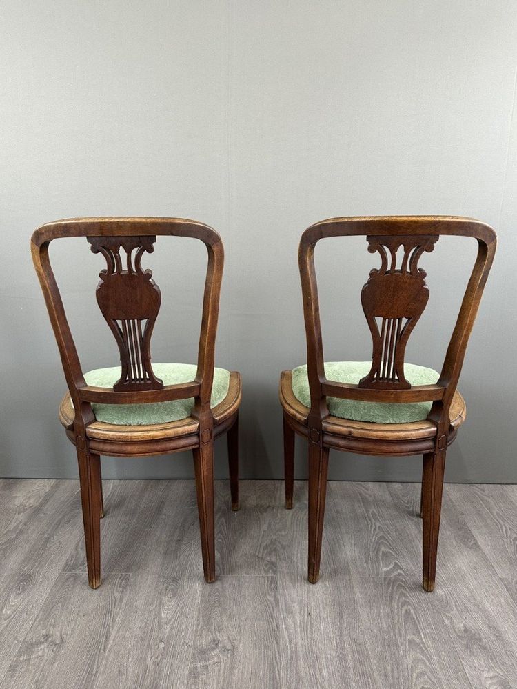 8 Chaises Vintage En Bois Avec Assise En Velours Vert XXe Siècle