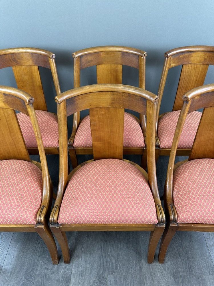 6 Chaises Gondole Style Empire En Bois XXe Siècle