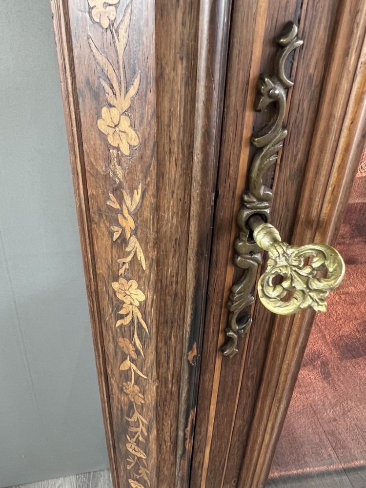 Vitrine Ancienne En Marqueterie Et Bronze, XIXe Siècle