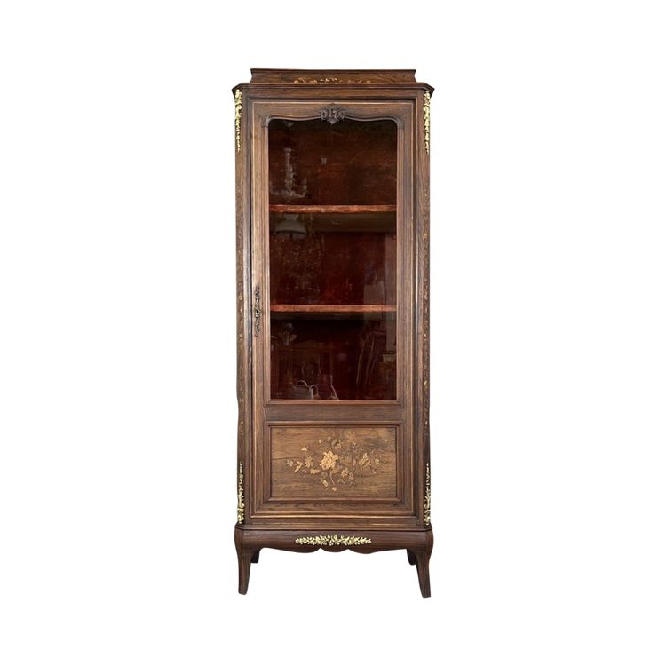 Vitrine Ancienne En Marqueterie Et Bronze, XIXe Siècle